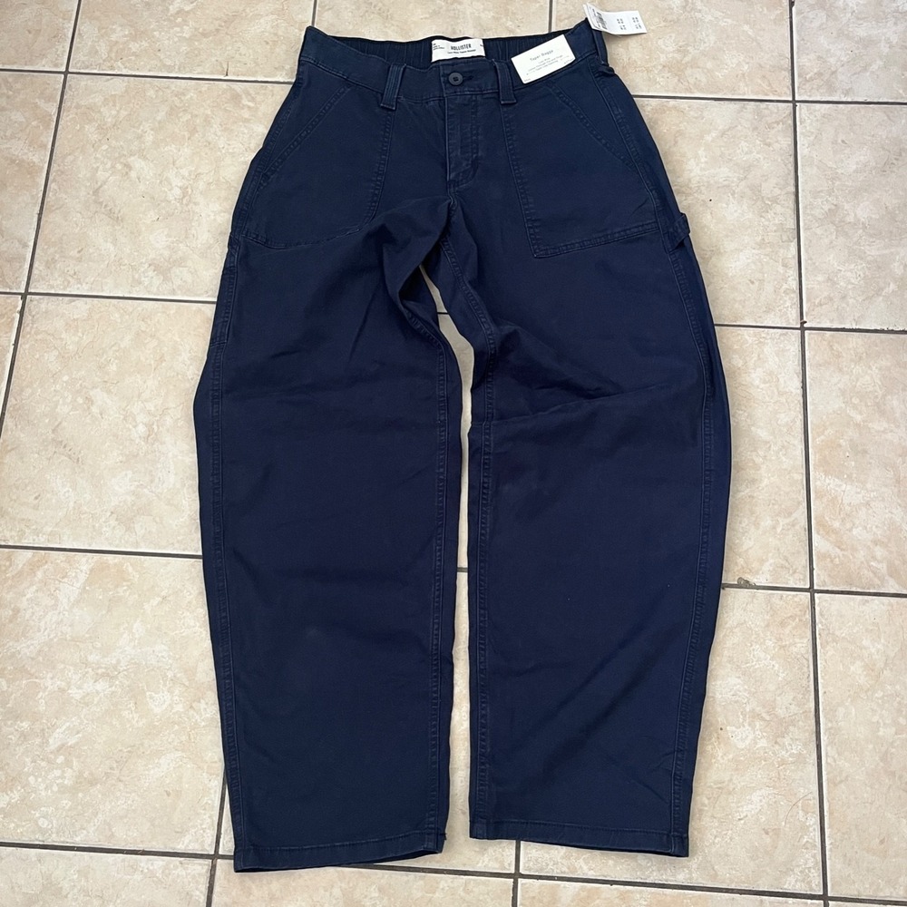 Hollister Womens Low Rise Baggy Taper Cargo Pants 4R/ 27R Blue Streetwear Y2K.
